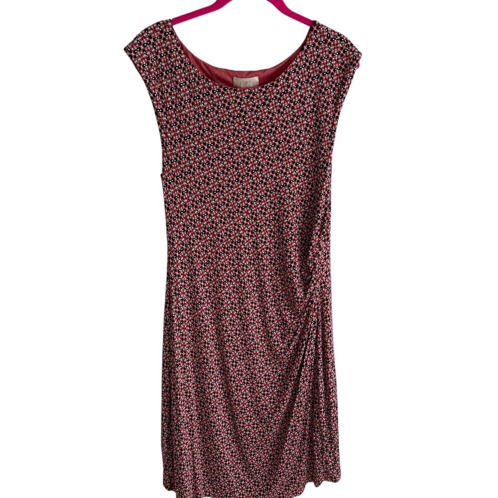 LOFT‎ Outlet Henley Flounce Black and Pink Floral Print Ladies Dress, L